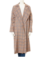 グレンチェックロングトレンチコート/ブラウン