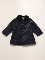BABY ソフトベロアヒートキルト付け衿付き裏付きコート/ネイビー