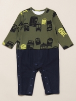 BABY ボーダートレインプリント Tシャツオール/カーキ