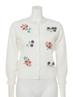 【カーディガン】刺繍ビジュークルーカーディガン/ローズピンク