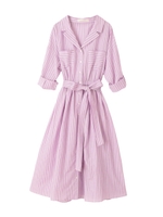 【ワンピース】リネン混シャンブレーシャツワンピース/ラベンダー