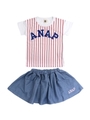 【ANAP KIDS】ストライプTシャツ+スカートSET UP/レッド(025)