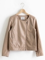 フェイクレザーノーカラージャケット/ベージュ