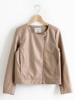 フェイクレザーノーカラージャケット/ベージュ