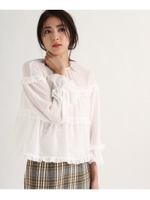 フリルミックスドットレースブラウス/ホワイト(001)