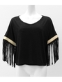 【Latina】袖ロングフリンジVネックトップス/ブラック(027)