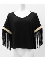 【Latina】袖ロングフリンジVネックトップス/ブラック(027)