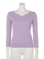 ハートネック7分袖リブニットプルオーバー/ネイビー