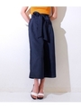 麻調カラーウエストリボンパンツ/ネイビー(018)