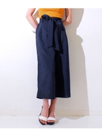 麻調カラーウエストリボンパンツ/ネイビー(018)