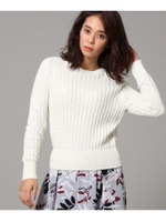 [L]【洗える】ストライプ編みコンパクトニット/ベビーピンク(071)