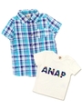【ANAP KIDS】チェックシャツ付ボタニカルロゴTシャツ/レッド(025)
