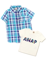 【ANAP KIDS】チェックシャツ付ボタニカルロゴTシャツ/レッド(025)