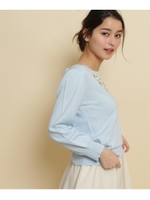 デコルテ刺繍コットン混ニット/ライトブルー(091)