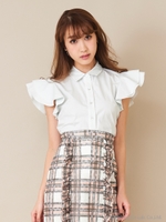 バイカラーフリルブラウス/ライトグリーン