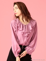 フロントフリルブラウス/ネイビー