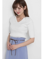 ◆スカラ衿ビーズ刺繍リブニット/ホワイト(030)