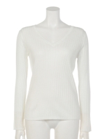 ウオッシャブルＶネックリブニットＰＯ/O/WHT