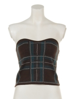 チェックパターンニットビスチェ/ブラウン