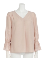 【ドラマ着用】袖スカラ刺繍ブラウス/ネイビー