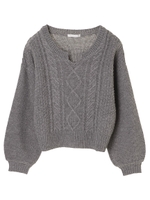 ・Vカットネックケーブルプルオーバー/杢グレー