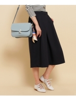 【S・Lサイズあり】ストレッチタックキュロットパンツ/ブルー系(093)