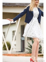 オリジナルオパール花柄フレアワンピース/ブル-