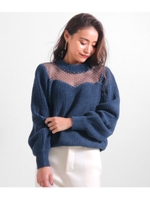 【Alluge】チュール×ニットトップス/ネイビー(018)