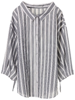 ドロストオーバーシャツチュニック/ストライプ