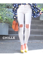 【CHILLE】ハイダメージホワイトスキニーパンツ/ホワイト(001)