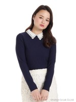 刺しゅう衿リブカットソー/コン