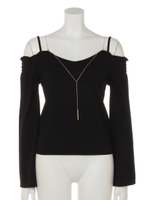 ドロップショルダーチェーンニット/ブラック