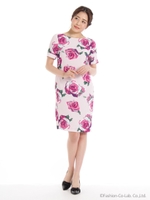 フラワープリントタイトワンピ/ラベンダー