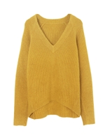 Vネックコクーンニットプルオーバー/マスタード