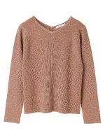 ・ラメVネックリブプルオーバー/ベージュ