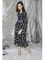 《BLANCHIC》レトロプリントドレス/ブラックフラワー1(011)