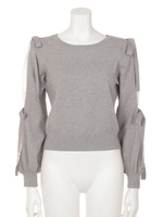 【ニット】１２Ｇレース切替リボンスリーブニット/ライトグレー