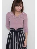 ◆ジュエルビーズVリブカーディガン/モーヴピンク2(092)