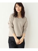 【洗える】ガーター編みボクシーVネックニット/ホワイト系(002)