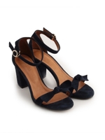 スエードリボンチャンキーサンダル/ブルー系(094)