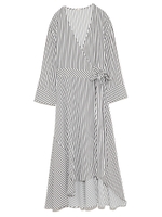 ストライプカシュクールワンピース/WHT