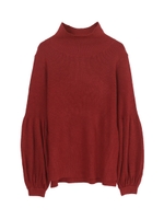 ボリュームスリーブハイネックニット/ワイン