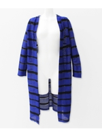 【Settimissimo】透かし編みボーダーロングカーディガン/ブルー(019)