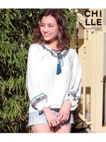 【CHILLE】刺繍ポイントタッセル付トップス/ミックス(034)