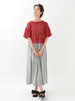 SET2点 マキシワンピース+透かしかぎ針ニット/テラコッタ