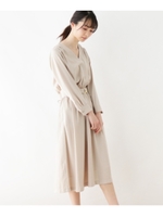 【洗える】フラワータックギャザーワンピース/ライトグレー(011)