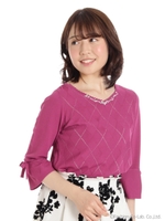 Ｒ／Ｎアーガイルラメステッチ７分袖ニット/ピンク