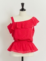 カットワークレースブラウス/赤