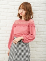サカリバ ヨーク レース ハーフネック トップス 8分袖/コーラルピンク