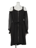 シースルーオフショルシャツワンピ/ブラック